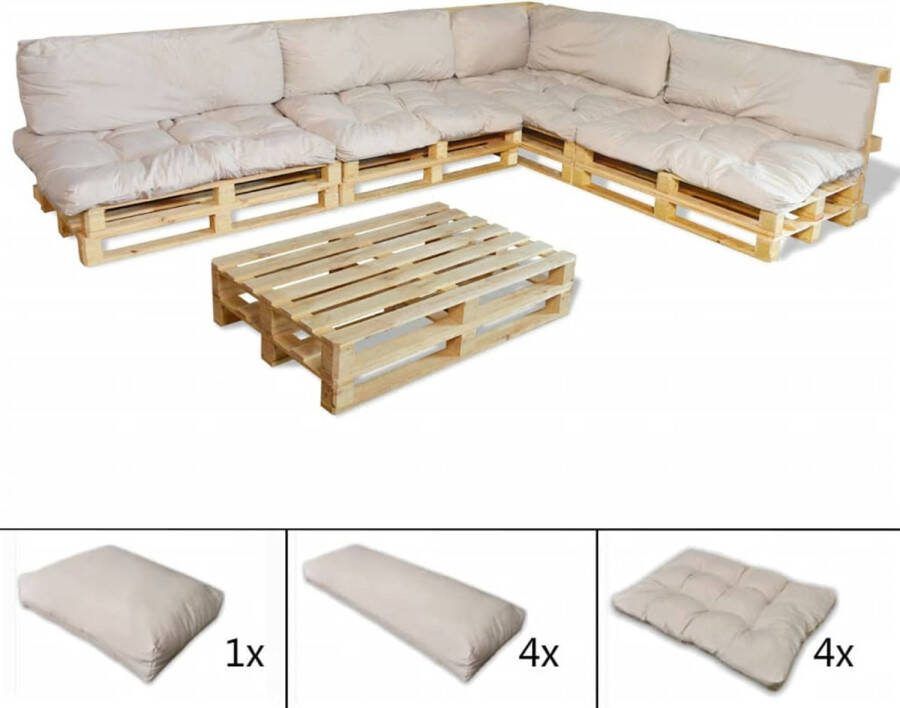vidaXL Set van 9 zit/rugkussens voor pallet lounge set(zand/wit )