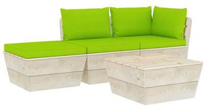 vidaXL 4 delige Loungeset met kussens pallet vurenhout