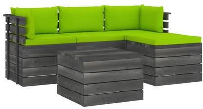 vidaXL 5 delige Loungeset met kussens pallet massief grenenhout