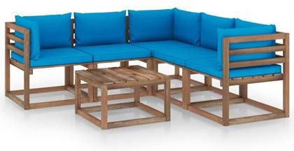 VIDAXL 6 delige Loungeset lichtblauwe kussens ge&#xEF, mpregneerd grenenhout online kopen