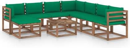 vidaXL 9 delige Loungeset met groene kussens