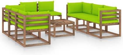 vidaXL 9 delige Loungeset met heldergroene kussens