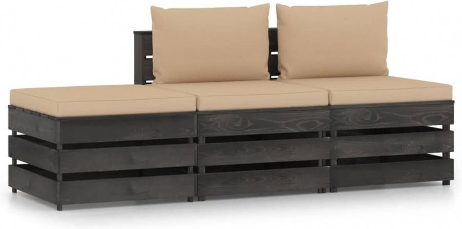 VIDAXL 3 delige Loungeset met kussens grijs geï, mpregneerd hout