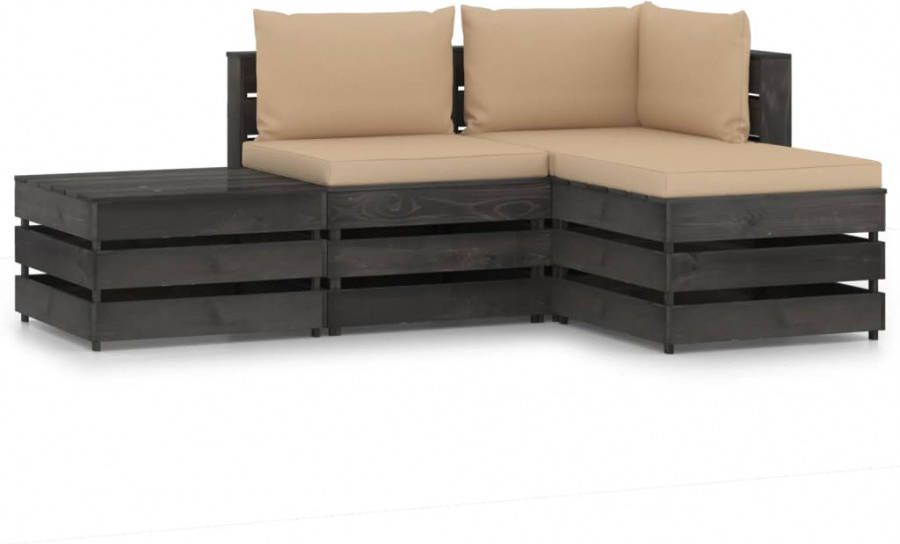 VIDAXL 4 delige Loungeset met kussens grijs geï, mpregneerd hout
