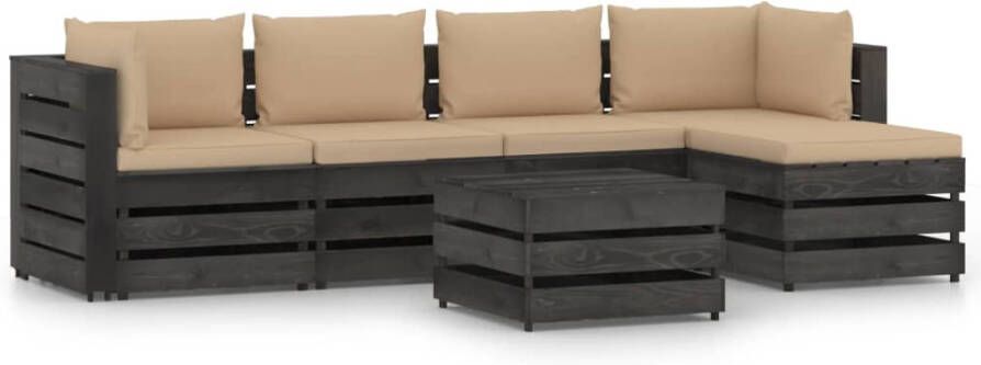 VIDAXL 6 delige Loungeset met kussens grijs geï, mpregneerd hout