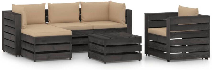 VIDAXL 6 delige Loungeset met kussens grijs geï, mpregneerd hout