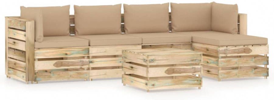 VIDAXL 6 delige Loungeset met kussens groen geï, mpregneerd hout