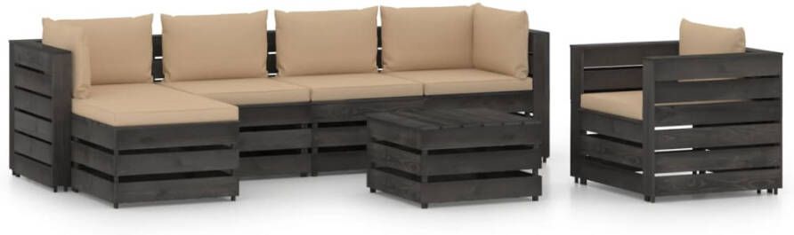 VIDAXL 7 delige Loungeset met kussens grijs geï, mpregneerd hout